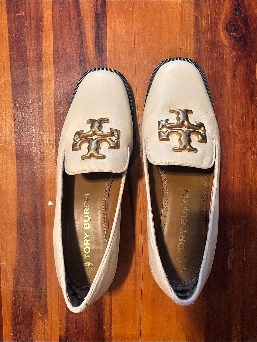 Tory Burch Classic Loafer Logo Mules in Cream & Brown